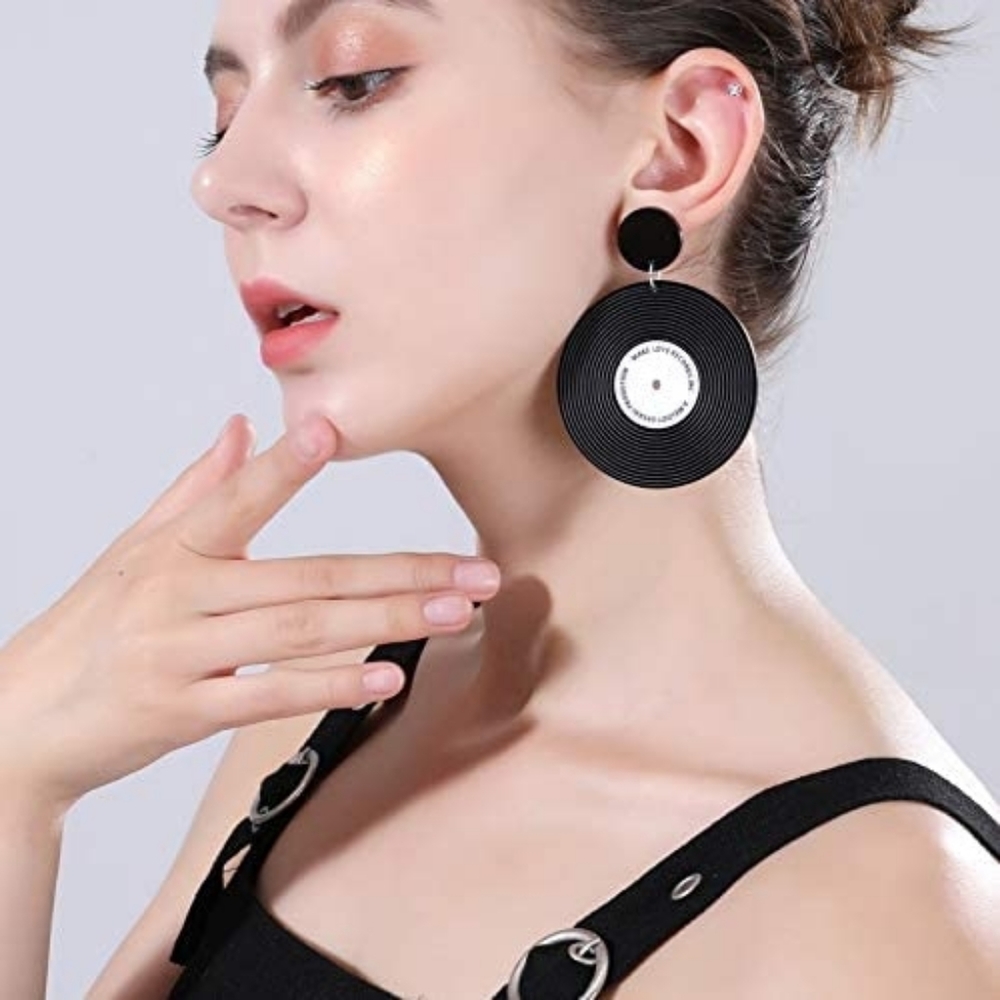 Black Vinyl Record Earrings